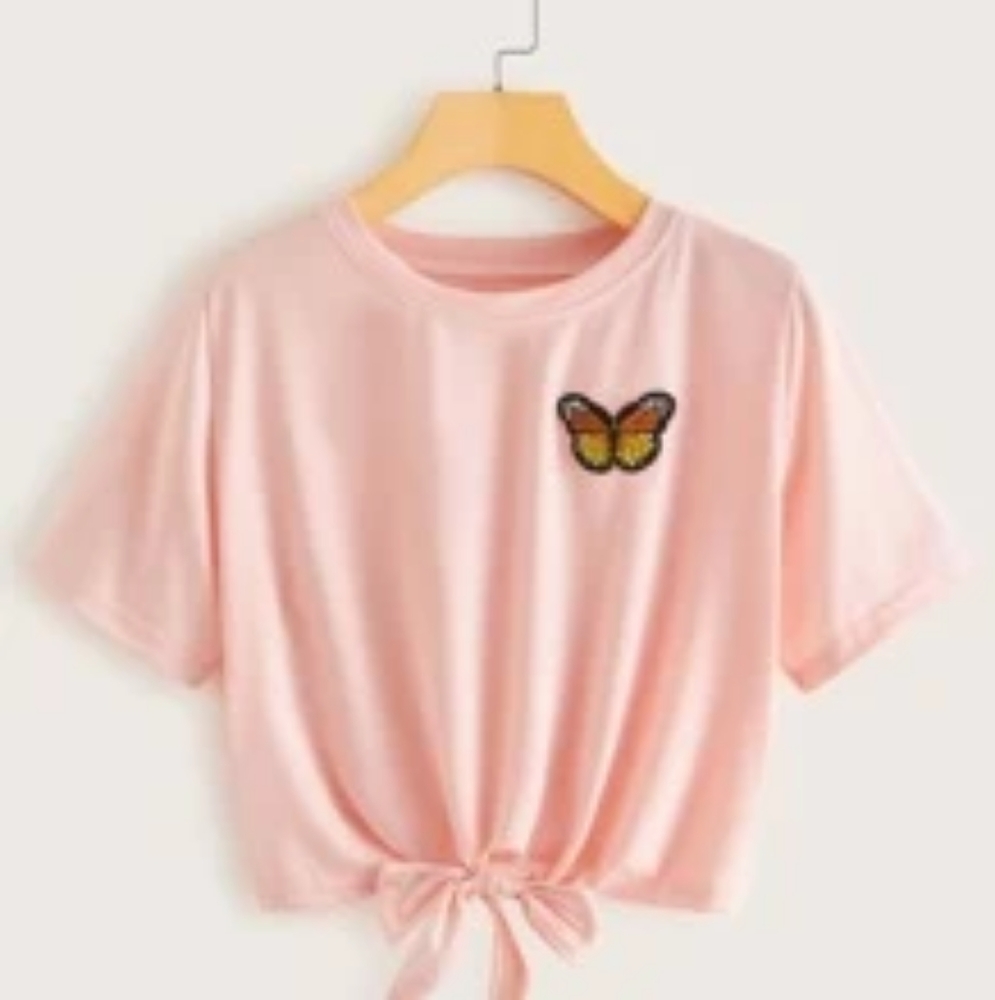 ❄️ Pink Butterfly Crop Top